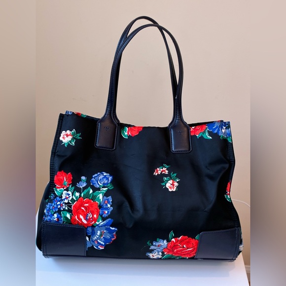 Tory Burch Blue Ella Printed Nylon Tote with a Floral Print - Picture 6 of 10